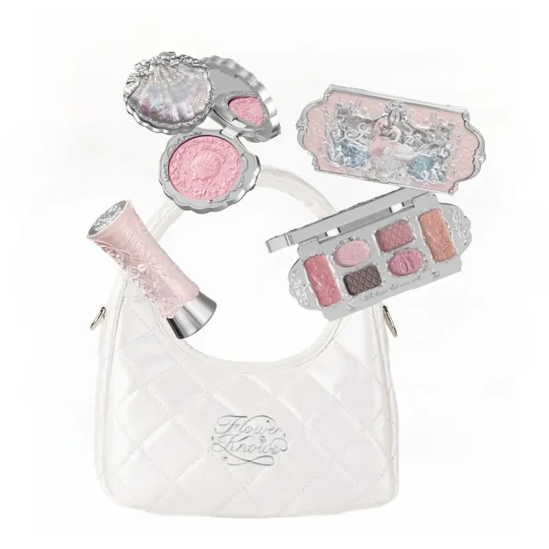 Makeup Flower Knows Set Shell Pearl Series Six Color Eyeshadow Palette Ανάγλυφο Blusher Shine Κιτ κραγιόν με τσάντα όλα μέσα