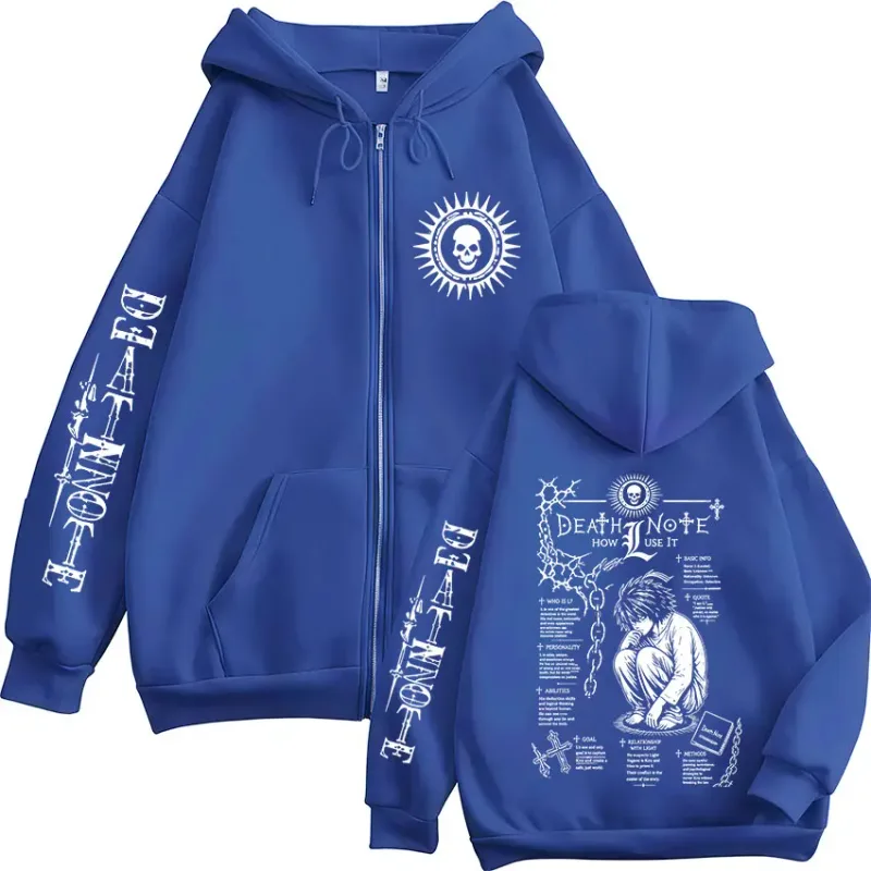 Anime Death Note L · Lawliet Ryuk Zipper Hoodies Vêtements pour hommes Mode Casual Manches longues Zip Up Sweats à capuche Vestes Manteaux