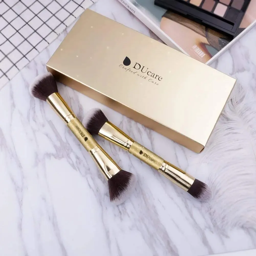 DUcare 2Pcs Πινέλα Μακιγιάζ Duo End Face Brush For Foundation Powder Buffer και Contour Eyeshadow Synthetic Cosmetic Tools Makeup — image 2