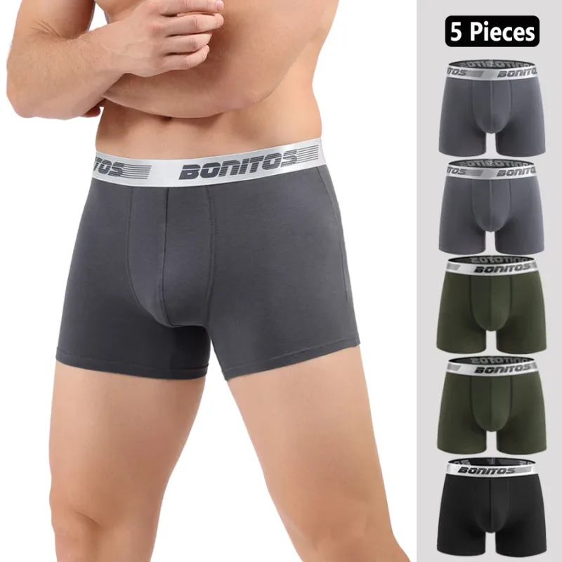 5pcs Men's Underpants Cotton Boxer Briefs Classic Men Panties BONITOS Letter Elastic Waistband Boxers Underwear For Man Shorts — image 3