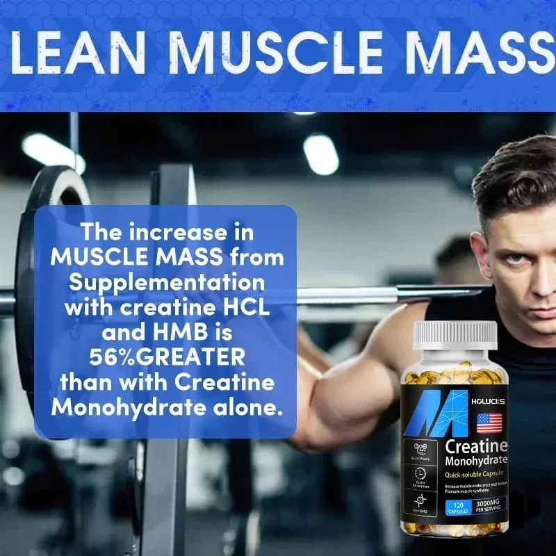 Buy 2 Get 2 Free! Pure Creatine Monohydrate Capsules Support Muscle Growth Strength & Performance Enhances Cognitive Function