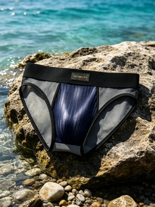Mens Briefs Patchwork Sheer Mesh Vertical Stripe Gloss Pouch Low Waist Wide Elastic Waistband Breathable Male Underwear DP923 — image 12