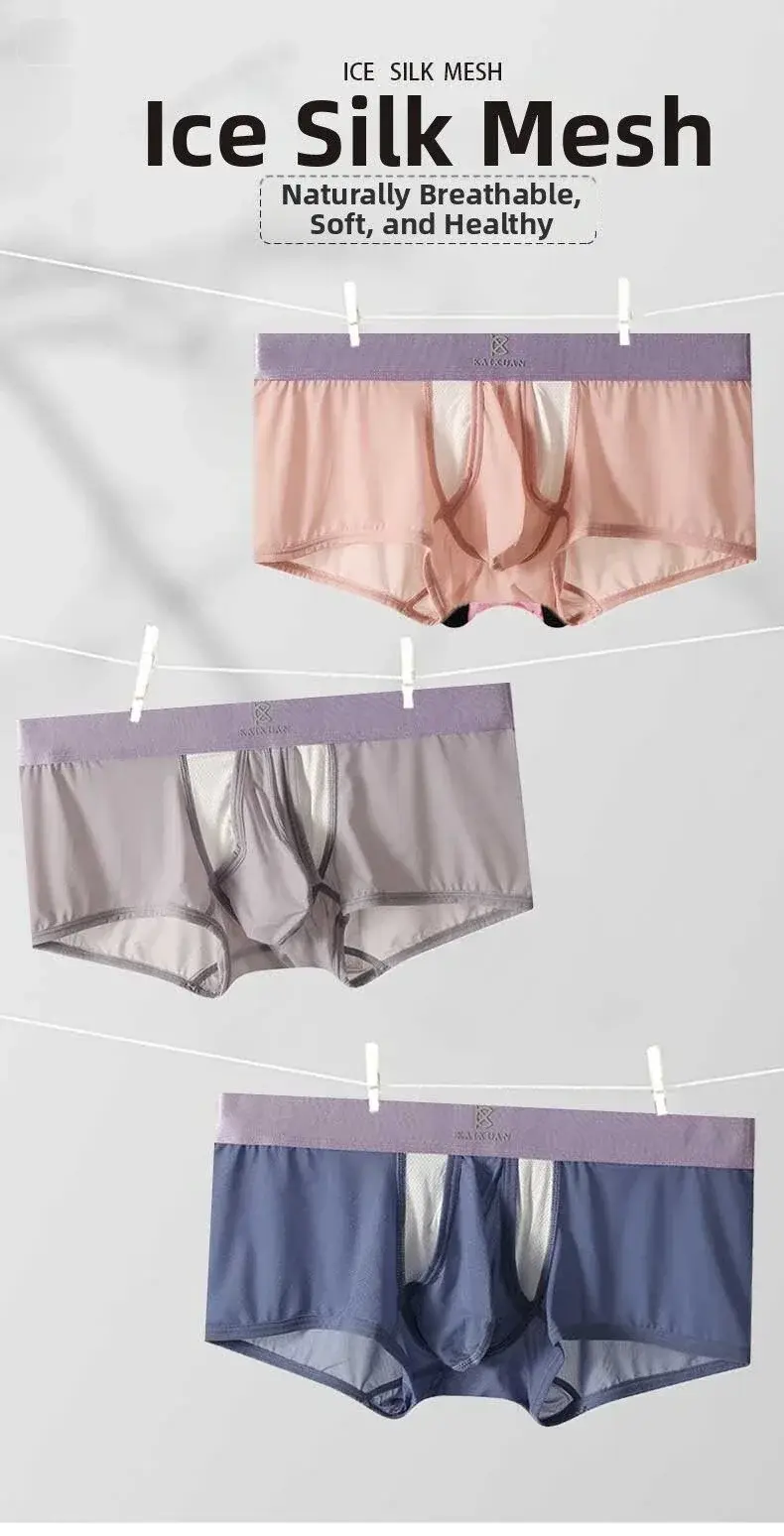 Summer Ice Silk Underwear Men's Quick Drying Boxer Shorts Lightweight Breathable Separable Side Opening Non Detachable Panties — image 2
