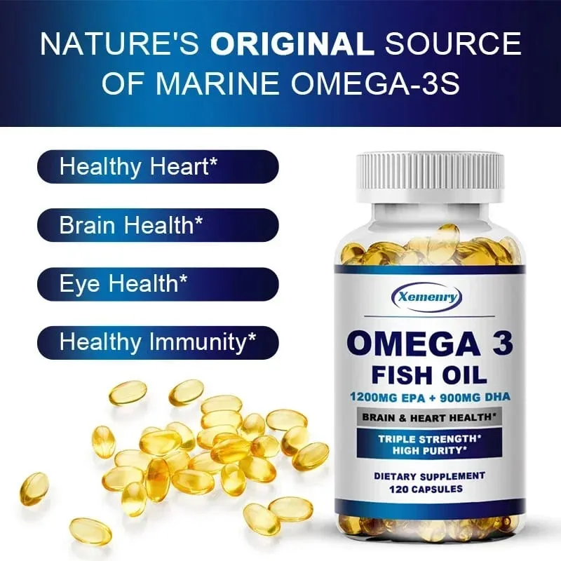 Omega 3 Fish Oil - Support Brain Nervous System Good for Cardiovascular & Skin Health Antioxidant