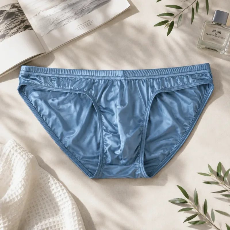 Cool Smooth Men's Underwear Low Waist Bulge Pouch Ice Silk Briefs Lingerie Breathable Satin Silk Panties Daily Routine — image 16