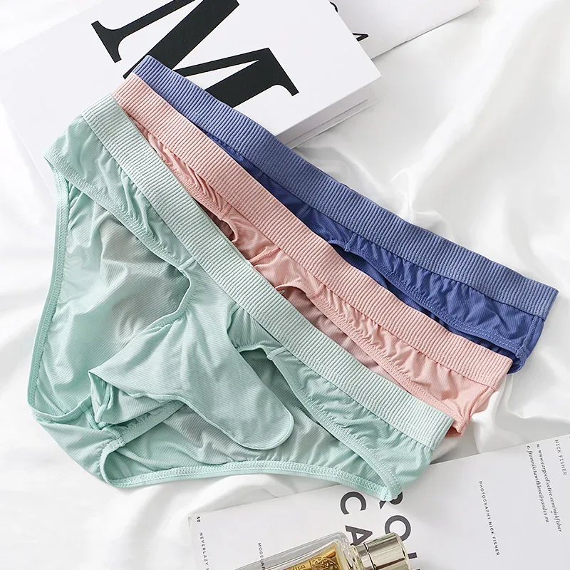 Calzoncillos de seda de hielo para hombre, ropa interior ultrafina, transparente, sin costuras, de secado rápido, transpirables, para verano