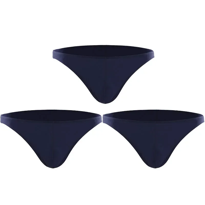 3PCS Summer narrow edge men sports breathable ice silk underpants thin sexy low waist tight seamless small triangle pants — image 3