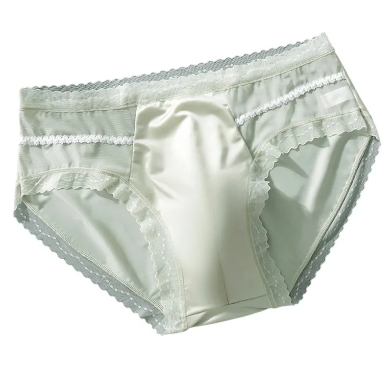 Men's Sexy Lace Thin Seamless Ice Silk Briefs Underwear 3D Bulge Pouch Panties U Convex Sexy Underwear Ice Silk Lace Thin — image 12