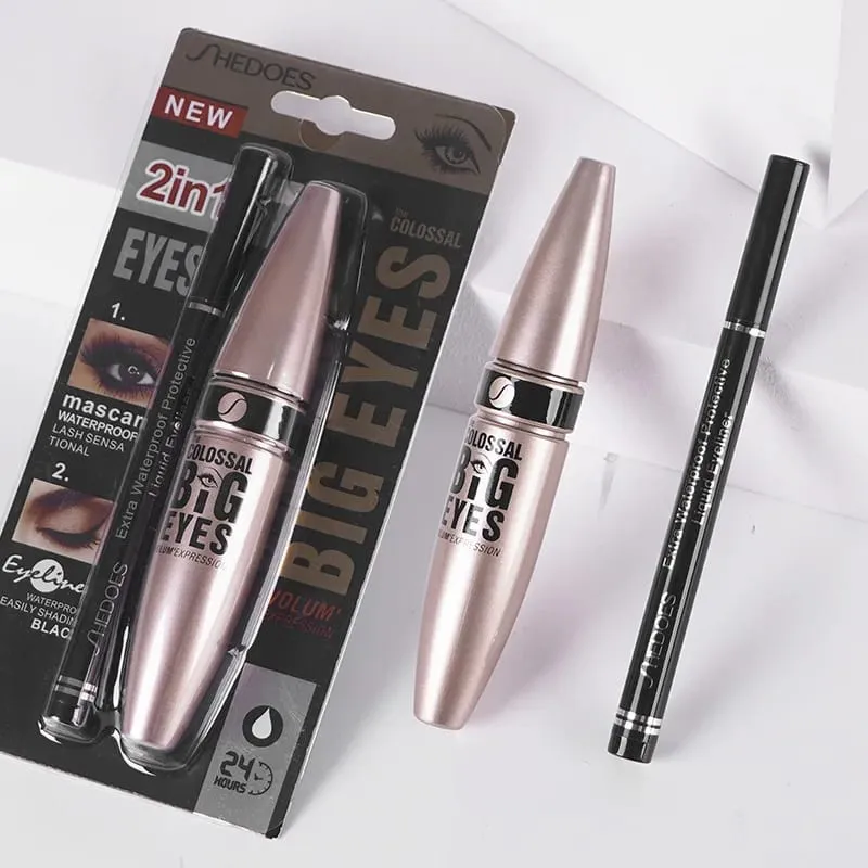 Αδιάβροχο σετ eyeliner μάσκαρα 2 σε 1 Μαύρη βλεφαρίδα Επιμήκυνση βλεφαρίδων Eye Lash Brush Beauty Mascara Μακριά φοράει — image 6