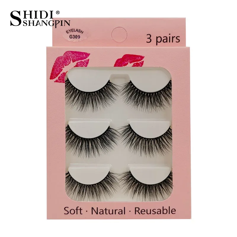 Faux Cils 3 זוגות ריסים מלאכותיים טבעיים ארוכים 3D מינק ריסי מינק רכים רכים מלוכלכים בעבודת יד ריסים מזויפים כלי איפור עיניים Maquiagem — image 24