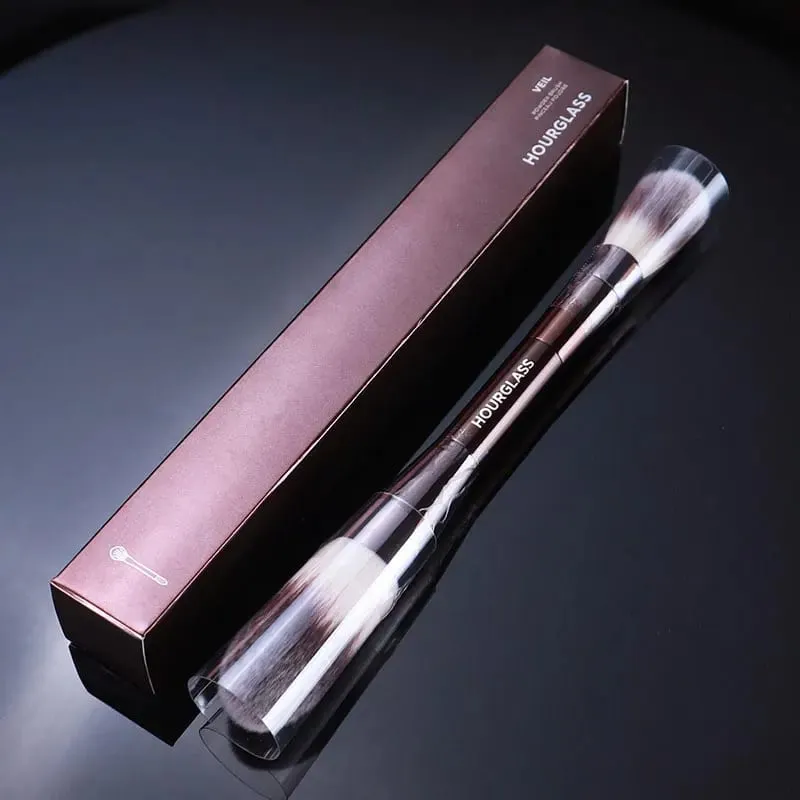 Dual ended Powder + Highlighter Πινέλα μακιγιάζ Περίγραμμα πούδρας Πινέλο μακιγιάζ εξαιρετική Επαγγελματική καλλυντική μεταλλική λαβή