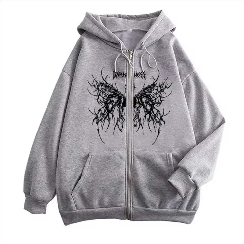 Men Gothic Dark Angel Zipper Hoodie Women Vintage Fashion Streetwear Y2K Hip Hop Long Sleeve Fleece Sweatshirts Jacket Coat — image 4