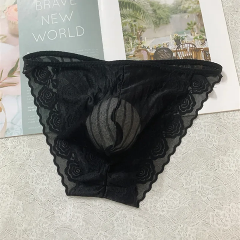 Men Seamless Lace Extreme Men's Panties Mesh Sheer Very Hot Lingerie Gay Sissy Bulge Pouch Bikini Briefs Underwear Underpants — image 9