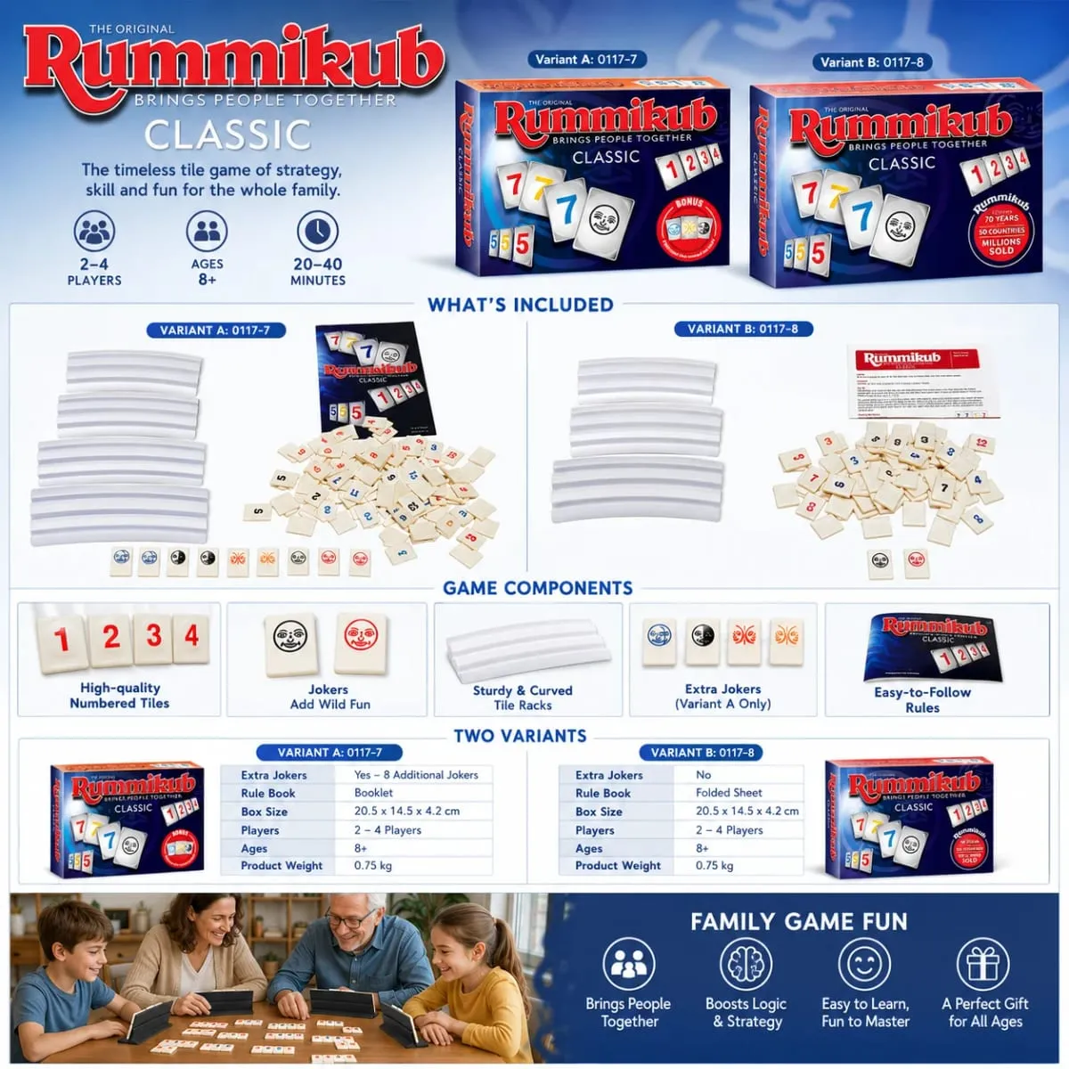 Επιτραπέζιο Παιχνίδι Στρατηγικής Rummikub Classic Number με Πλακάκια με Ράφια Οικογενειακό Πάρτι Παιδιά Ενήλικες Αγγλική Έκδοση — image 4
