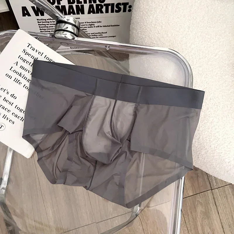 Calzoncillos transparentes para hombre, bragas ultrafinas de seda helada de secado rápido, ropa interior Sexy con bolsa para bulto en U, calzoncillos transpirables Cuecas — image 4