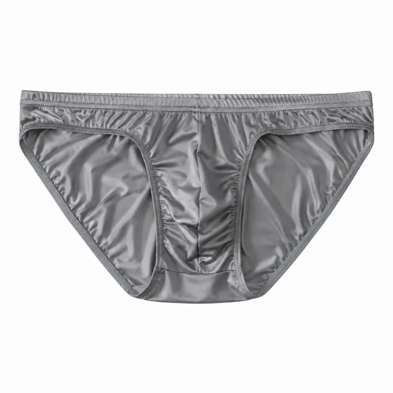 Cool Smooth Men's Underwear Low Waist Bulge Pouch Ice Silk Briefs Lingerie Breathable Satin Silk Panties Daily Routine