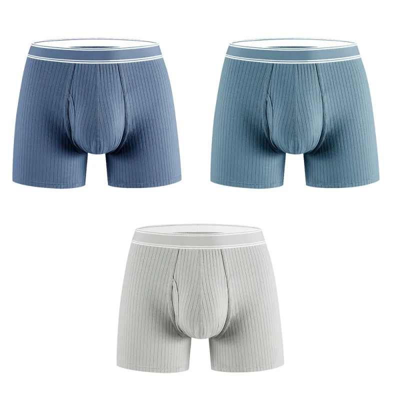 3PCS/Pack 100% Cotton Solid Striped Man Undrewear Lengthen Breathable Fitness Boxers Hombre Crotch Side Opening Men's Underpants — image 26