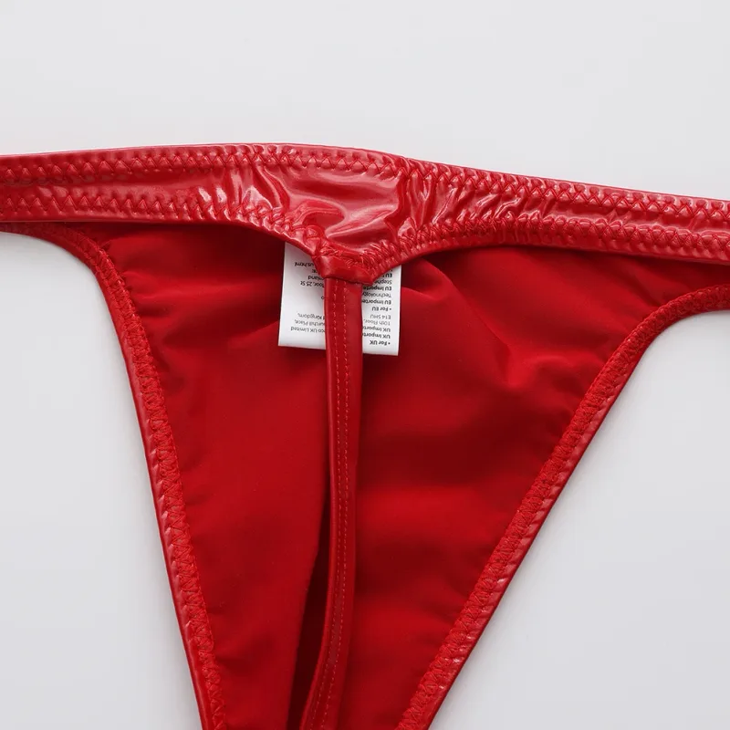 Men Glossy Faux Leather G-string Briefs Thin-Strap Low Waist Underwear Men's Panties Lingerie T-back Male Briefs Lingerie