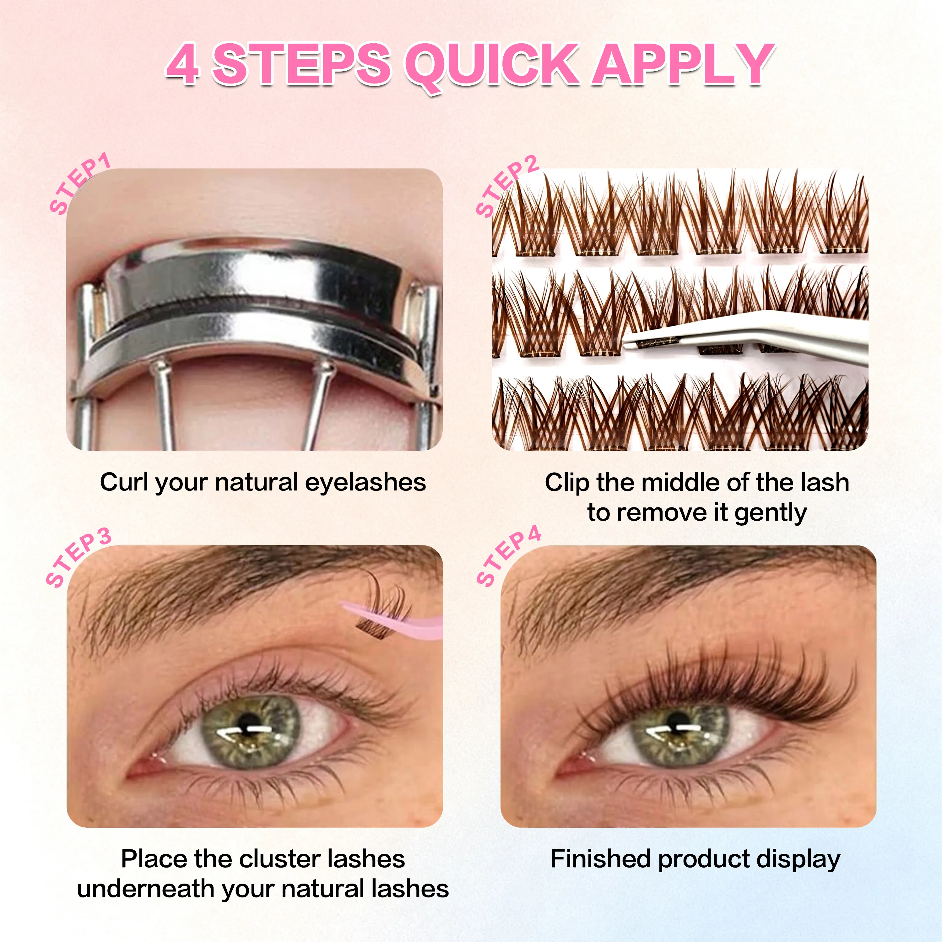 צבע חום פופולרי הארכת ריס דביקה באיכות גבוהה פי 3-4 לשימוש חוזר בעבודת יד קיבולת גדולה עין כפולה מוגדלת — image 6