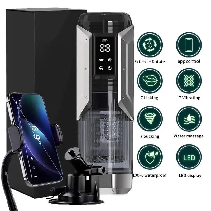 APP LED Automatic Mane Masturbator Cup 7 Summing Περιστρεφόμενο Licking Thatting Modes Pocket Pussy Stroker Blowjob Sex Toys for Men