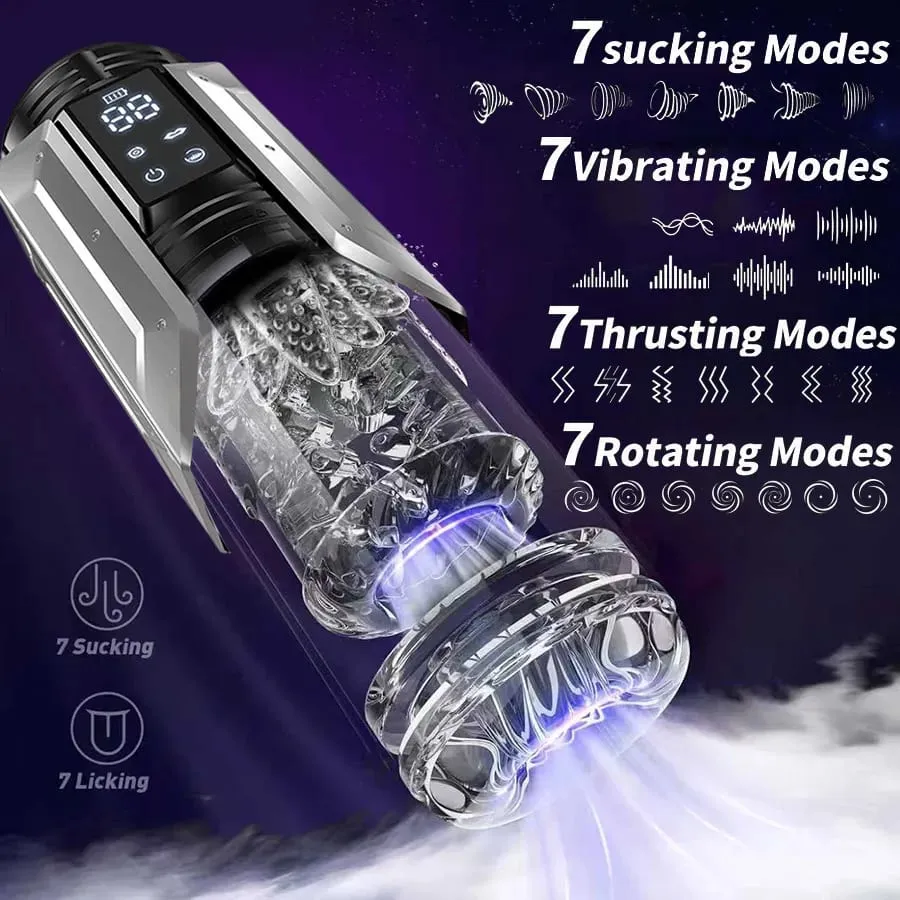 APP LED Automatic Mane Masturbator Cup 7 Summing Περιστρεφόμενο Licking Thatting Modes Pocket Pussy Stroker Blowjob Sex Toys for Men