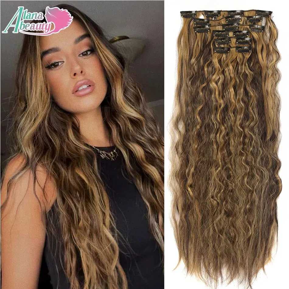 Alana 28inch Synthetic Long Water Curly Clip In Hairpieces Hair Extensions Kinky Curly Clip-in Hair Heat Resistant Organic Fiber