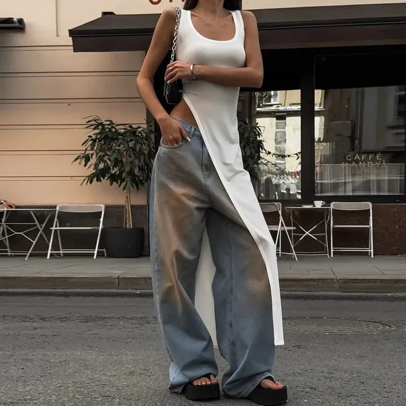 Καλοκαιρινή προσωπικότητα trend slim fit μονόχρωμο street niche ακανόνιστο ασύμμετρο στρίφωμα αμάνικο καμισό φόρεμα — image 9