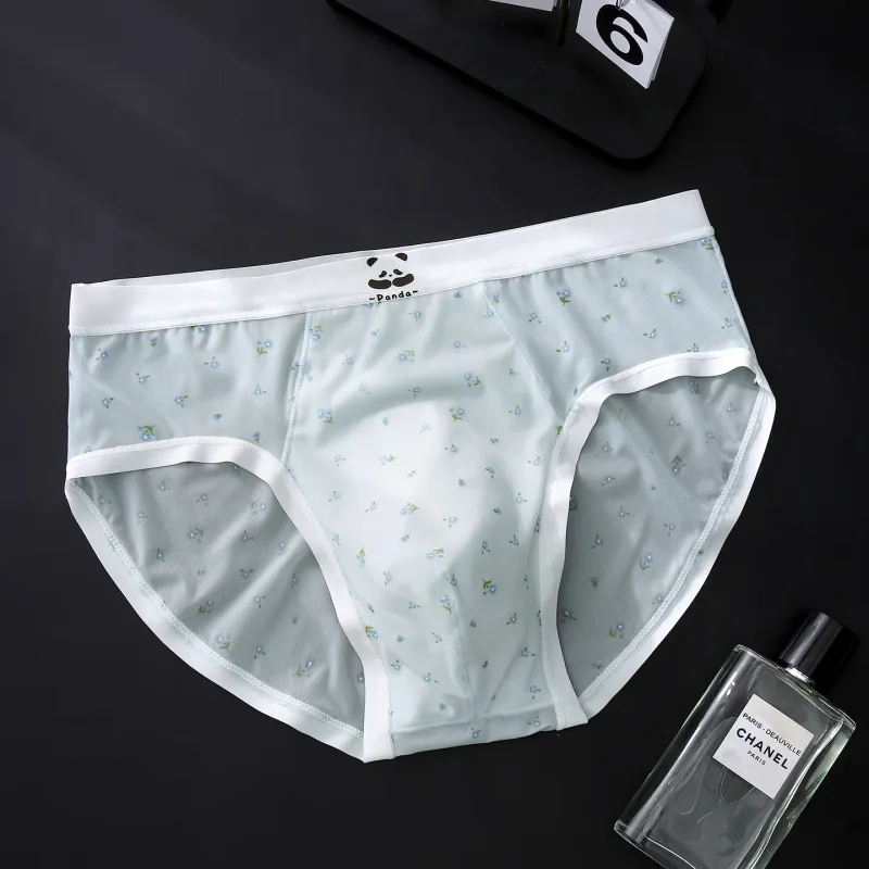 Men's Briefs Ultra-Thin Ice Silk Seamless Panties Floral U Convex Pouch Underwear Sissy Lingerie Transparent Underpants — image 12