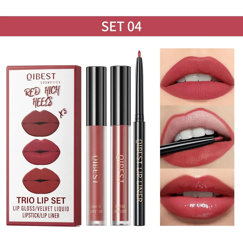 Ματ Liquid Lipstick & Lip Liner & Lip Gloss Σετ 3 τμχ Αντικολλητικό Κύπελλο μεγάλης διάρκειας Κόκκινο μαύρο μωβ Κιτ καλλυντικών για απόχρωση χειλιών — image 13