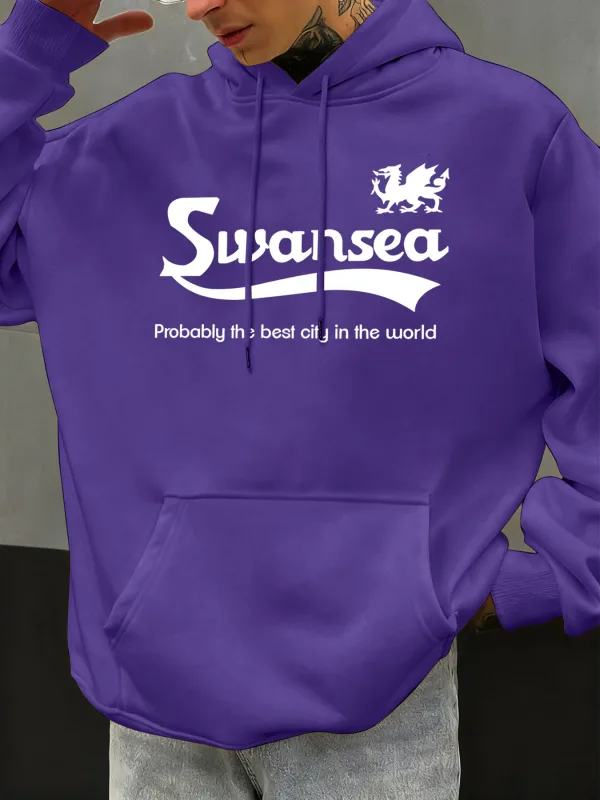 Swansea, la mejor ciudad, diseño de letras, Otoño, Sudadera con capucha para hombre, sudadera con bolsillo, jerséis suaves de lana informales, ropa de Hip Hop, Tops sueltos — image 9