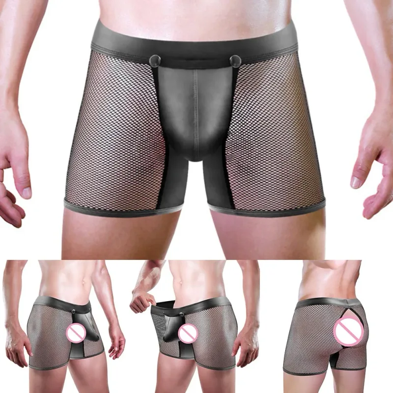 กางเกงขาสั้นถุงน่องผู้ชาย Fishnet ชุดชั้นใน Lounge เสื้อผ้าสไตล์ All Seasons ขนาดเฉลี่ย Fit ผ้าระบายอากาศ ธีมคลาสสิก — image 4