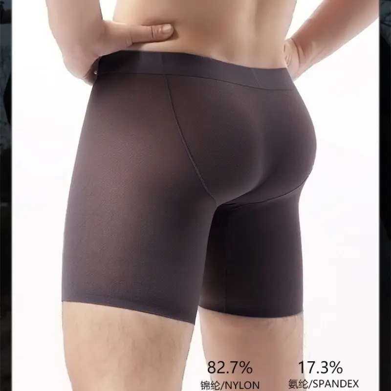 Ice Silk Long Boxer Shorts Men Ultra-thin Breathable Sports Underwear Sexy See Through Panties Male Quick Dry U Pouch Underpants — image 7