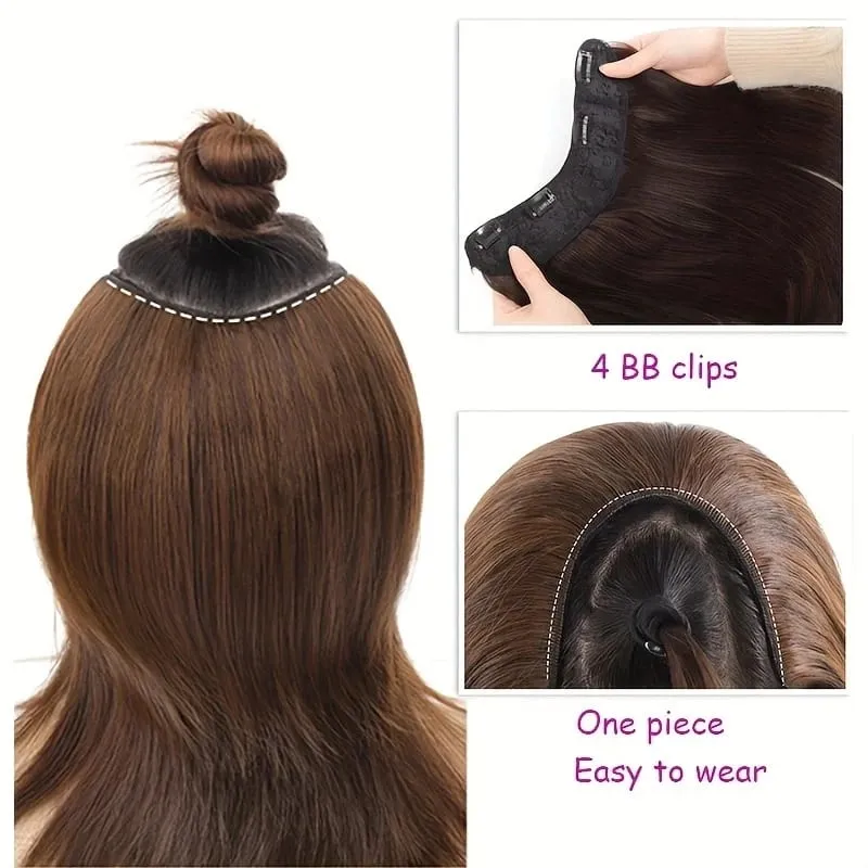 20/30cm Synthetic Short Straight Internal Buckle V-shaped Half Head Hair Extension Invisible Hairpiece for Women — image 6
