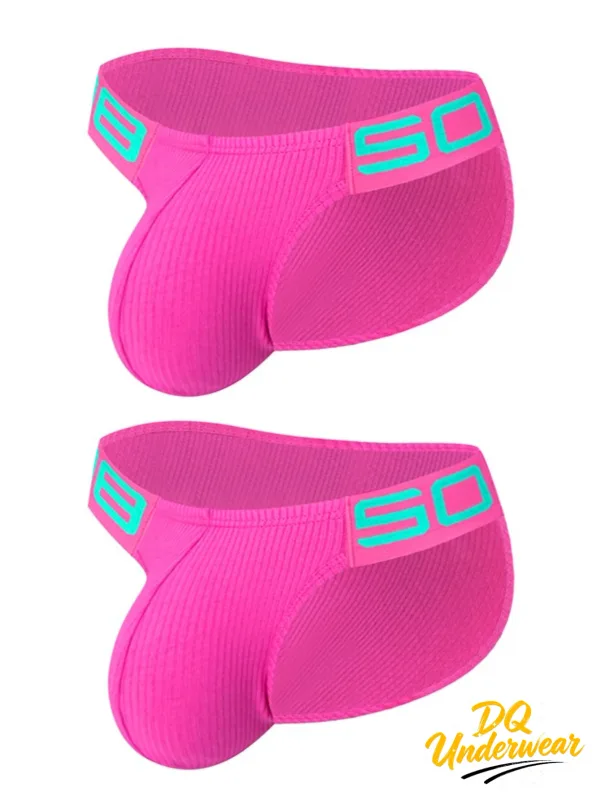2PCS Ribbed Texture Male Triangle Underwear Letter Elastic Waist U Convex Pouch Briefs BS813 — image 1