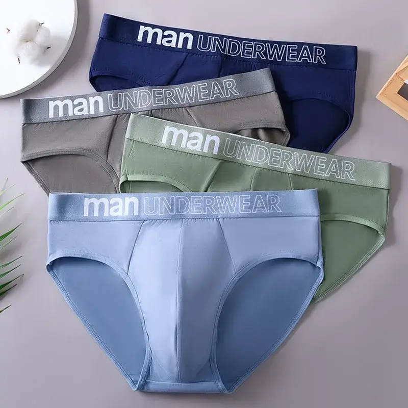 Men's Fashionable Letter-Printed Underwear Mid-Waist High Elasticity Breathable Comfortable Seamless Briefs — image 1