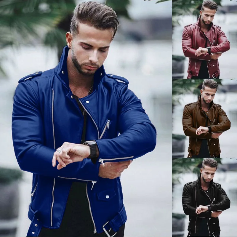Fashion Leather Jackets Men Casual Slim Fit Turn Down Collar Male Jacket Men PU Leather Coat Men Autumn Winter Motorcycle Jacket