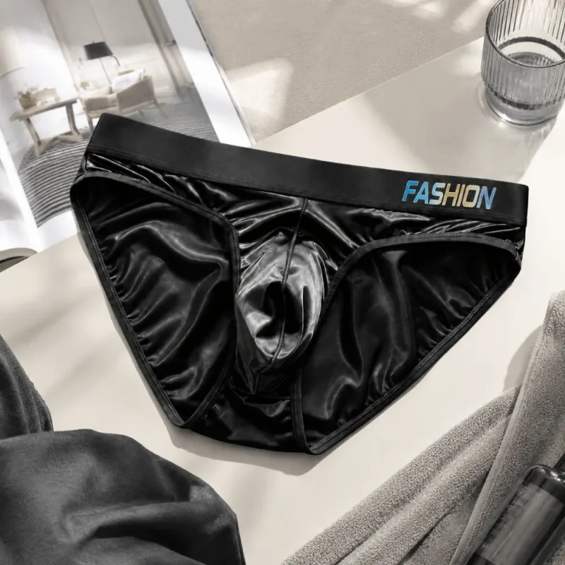 Underwear Men's Triangle Panties Low Waist Ultra Smooth Satin Silky Briefs Lingerie Gradient Letter Glossy Underpants Daily Wear — image 6