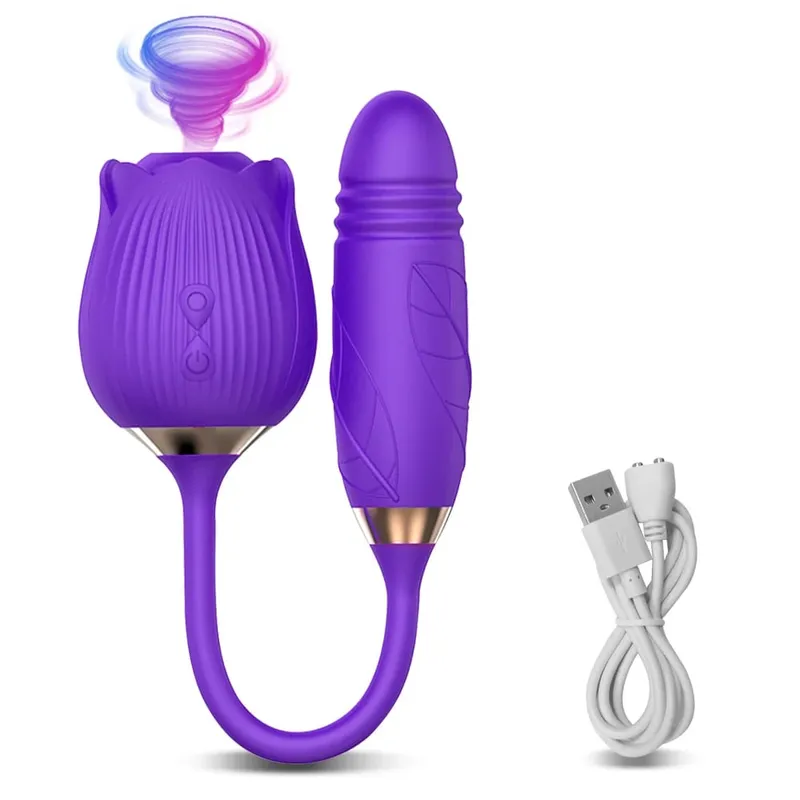 Rose-Sucking Thrusting Dildo Vibrator for Women Nipple Clit Stimulator Vibrating Egg Tongue Licking Clitoris Sucker Sex Toys — image 11