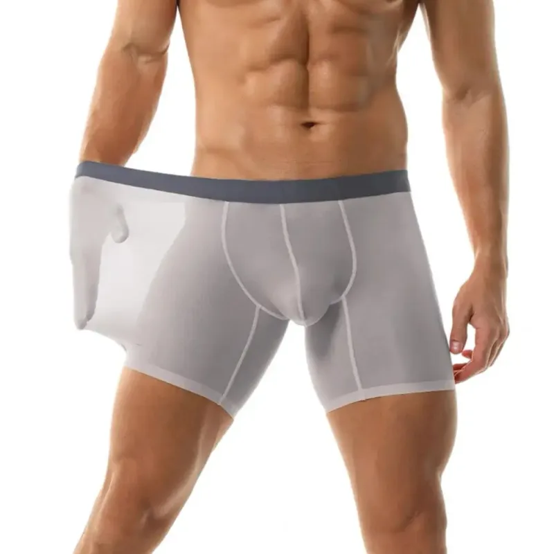 Men Boxer Underwear Elastic Mid-Waist Design Breathable Ultra Thin Seamless Shorts Panties Patchwork Color U-Convex Panties — image 9