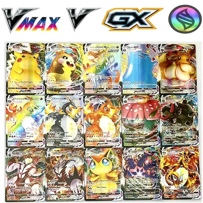 50/100Pcs pokemons French English German cards pokemons Card 100 Gx 100 V Max VMAX 50