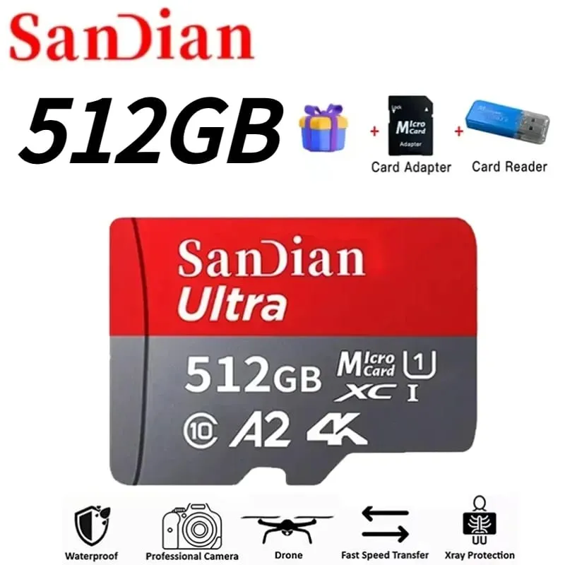 כרטיס מיקרו TF מהיר 128GB Class10 כרטיס פלאש 256GB כרטיס זיכרון 512GB לטאבלט לסמארטפון