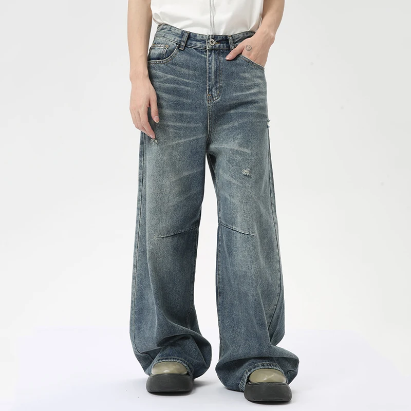 American Style Men's Denim Pants Washing Fashion Loose Men's Straight Trousers Casual Wide Leg Jeans New Summer 2024 9C6303