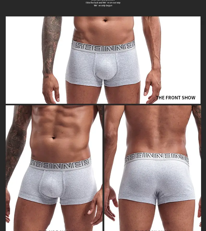 Seeinner Mens 복서 반바지 코튼 U 볼록한 주머니 속옷 부드럽고 편안한 속옷 Cueca Masculina M-XXL 블랙 화이트 그레이 — image 5