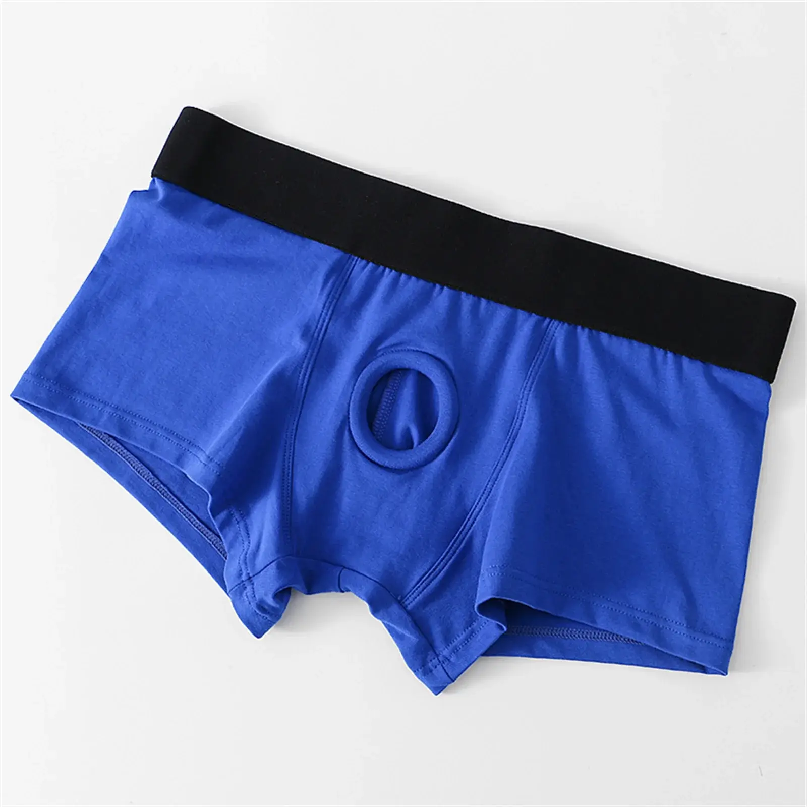 Men's Boxers Front Hole Pouch Underwear Silicone Cockring Sexy Boxershorts Wide Waistband Cotton Underpants Hollow Out Lingerie — image 14