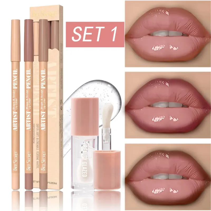 Σετ 4 τμχ Lip Liner & Lip Gloss Σετ αδιάβροχο, μακράς διαρκείας, αδιάβροχο, απαλό καθημερινό κιτ μακιγιάζ χειλιών — image 10