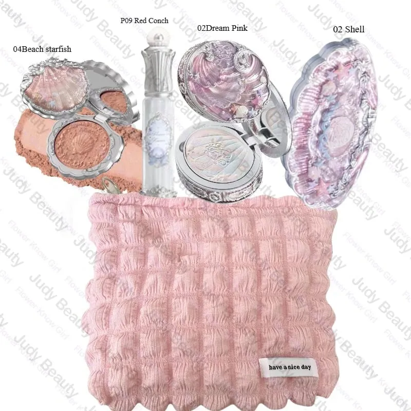 Makeup Flower Knows Set Shell Pearl Series Six Color Eyeshadow Palette Ανάγλυφο Blusher Shine Κιτ κραγιόν με τσάντα όλα μέσα