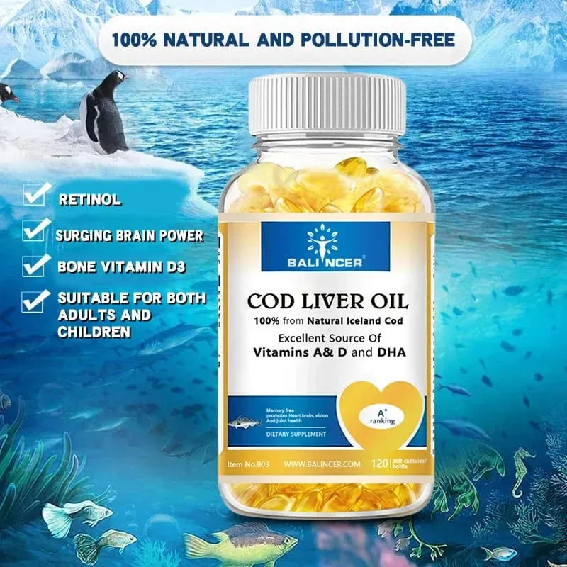 Natural Cod Liver Oil Softgels - Rich in Omega-3 EPA DHA Vitamin A D - Supports Heart Brain Immune Joint and Eye Health — image 4