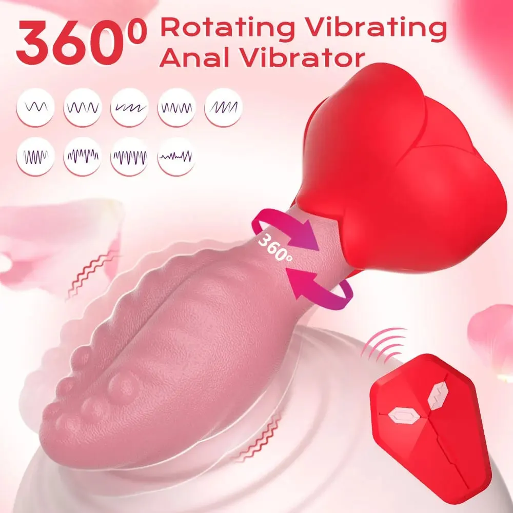 שלט רחוק סיבוב 360° סיבוב נענע לשון ויברטור ורד בטן פלאג לגברים מכשיר לעיסוי ערמונית מבוגרים צעצועי מין לנשים גברים הומואים