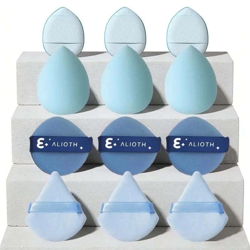 Conjunto de esponja de maquiagem portátil, 12 peças, base portátil, sopro cosmético para corretivo facial, mistura de beleza, creme líquido, potência