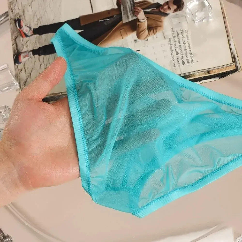Comfortable Low Waist Ice Silk Briefs Transparent Lingerie Bikini Briefs Mesh Ultra-Thin Men's Triangle Panties Youth